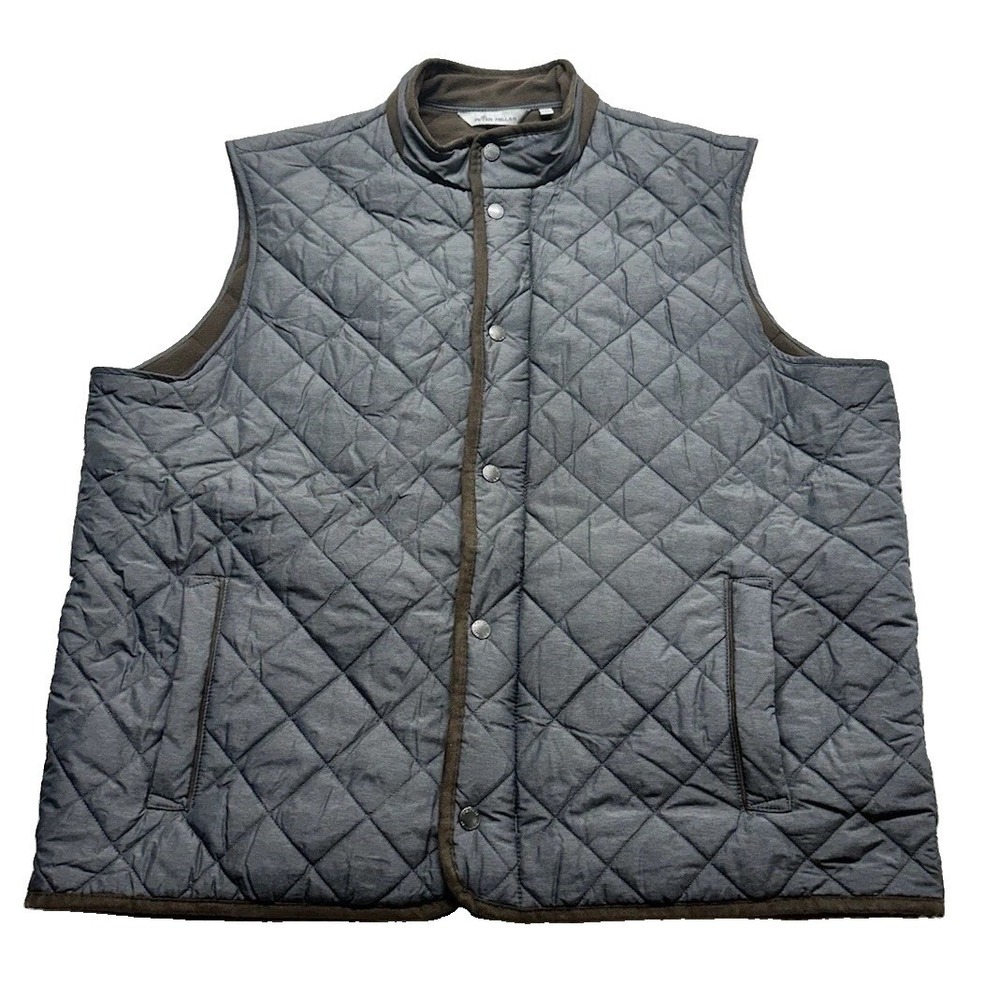 Peter Millar Quilted Vest Gray Brown Fleece Trim Snap/zip Front Mens Size 2XL